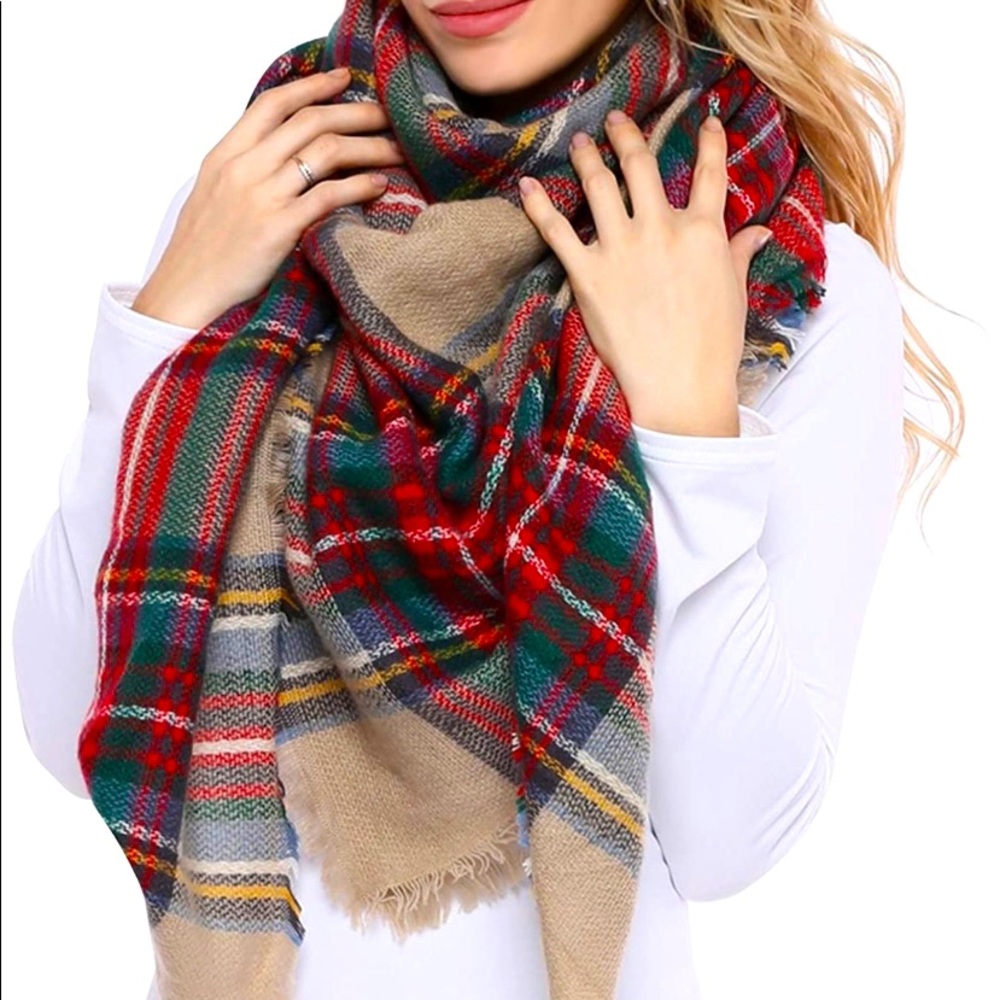 Women's Plaid Blanket Winter Scarf